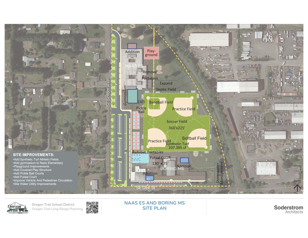 Naas Elementary and Boring Middle School site, featuring traffic and recreation improvements.